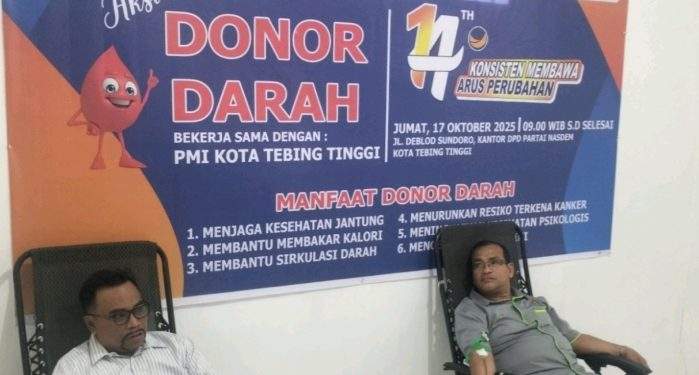 Donor Darah di HUT ke 14 Partai NasDem, DPD Tebingtinggi Diikuti Antusias Peserta 